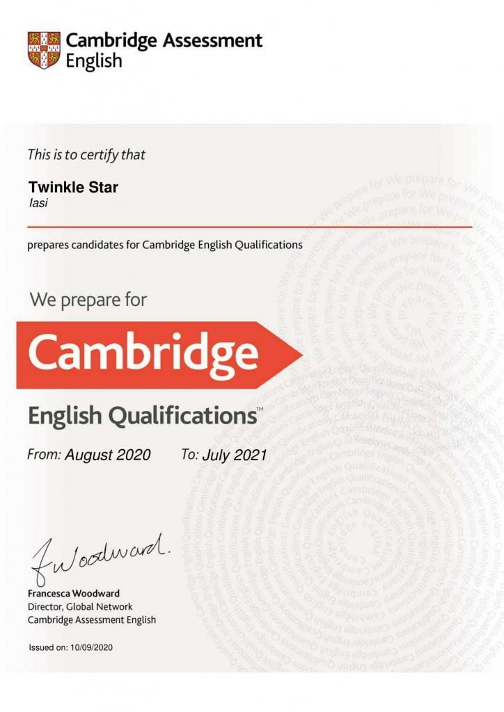 2020-2021 Preparation Centre Certificate Twinkle Star
